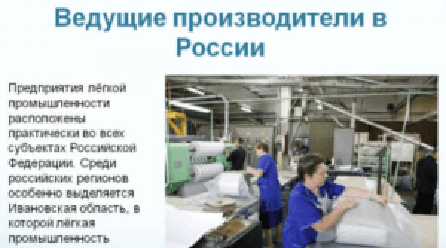Основные отрасли легкой промышленности россии. Особенности легкой промышленности Легкая промышленность мира факторы размещения